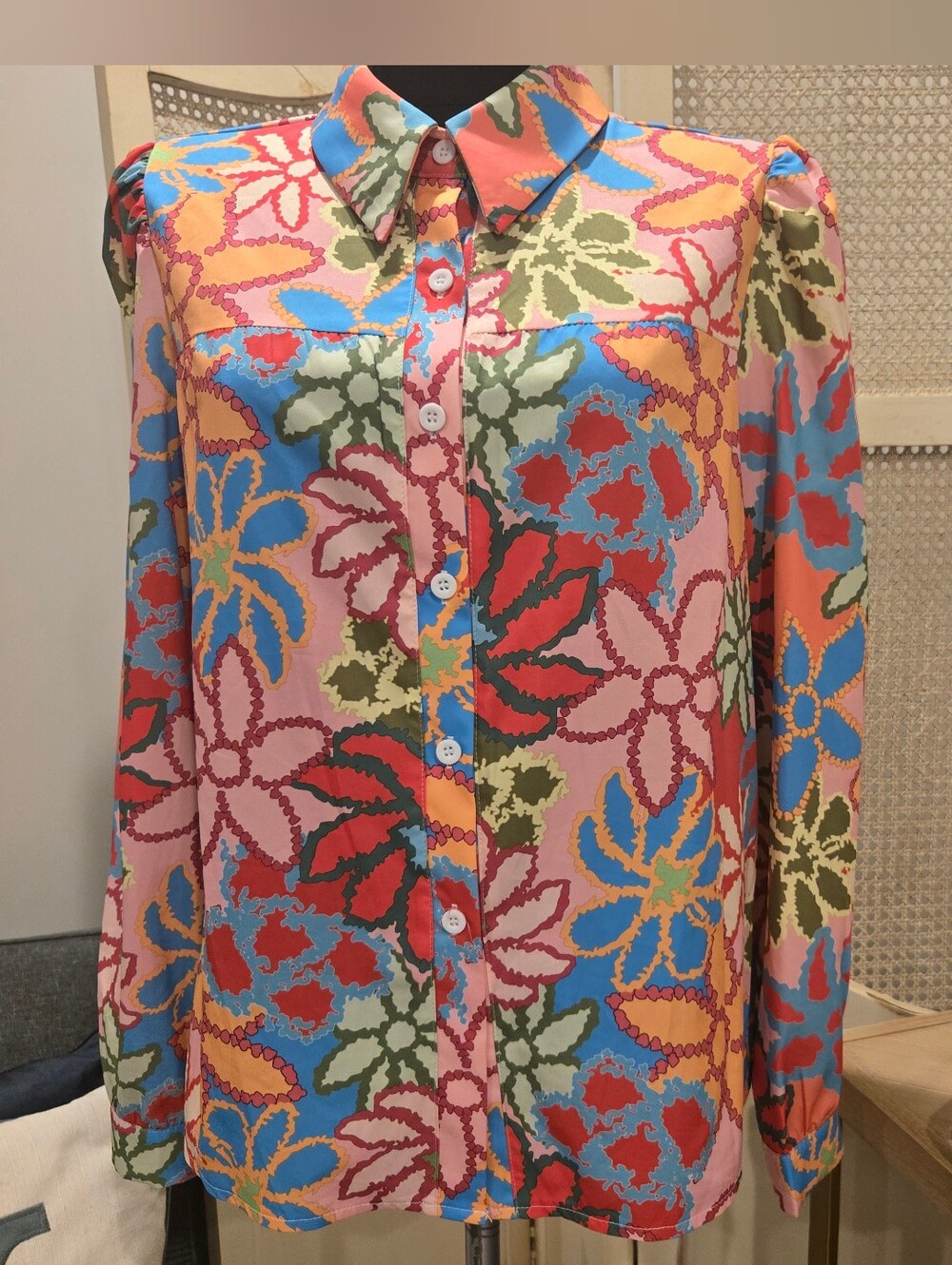 SHEIN Coral Pink Multi Floral Button-Front Shirt